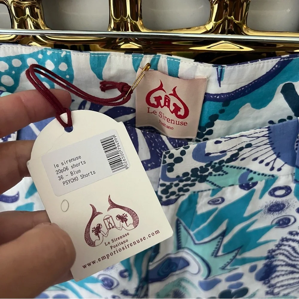 NEW Le Sirenuse Positano Women's Blue Psycho Printed Shorts Women's 36 or 0 - Picture 7 of 7